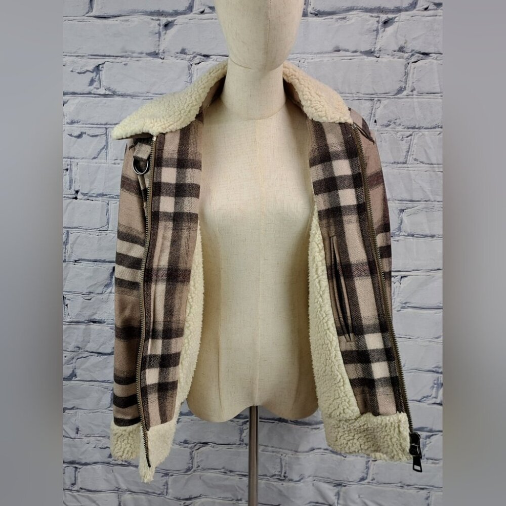Burberry Brit Women's Wool Jacket Nova Check Faux Shearling Winter Bomber 12 US - Picture 9 of 16